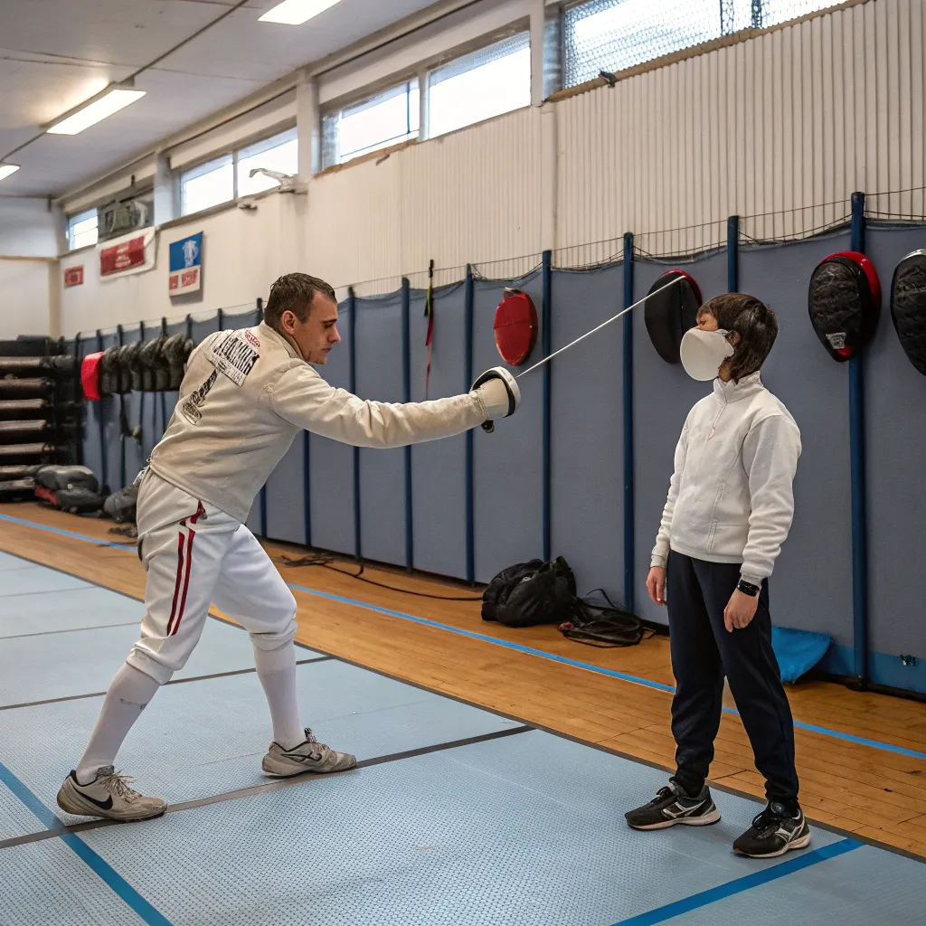 Fencing coach giving instructions